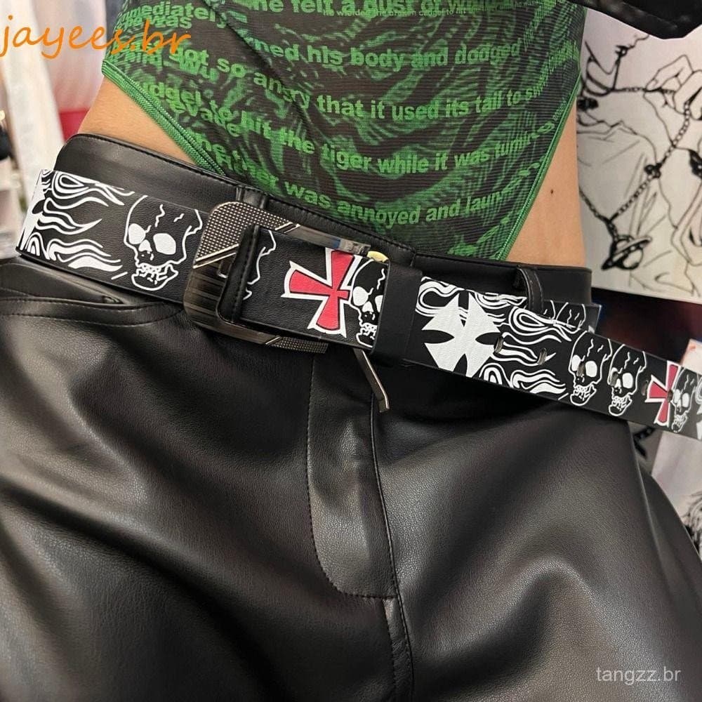 JAYEES Cinto De Couro PU Tendência Vintage Para Homens Versátil Y2K Simples Retrô Cruz Pino Fivela Alça De Cintura Corea