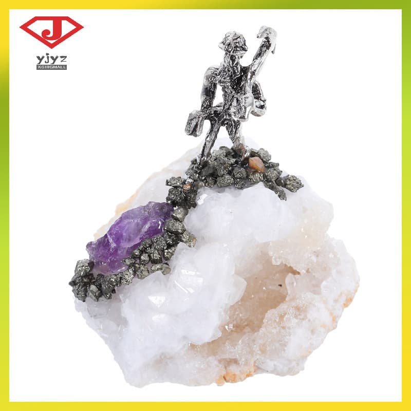Estatueta De Mineiro De Cristal Branco E Liga , Decoração Exclusiva De Mesa De Ágata Para Sala De Estar Escritório Yujin