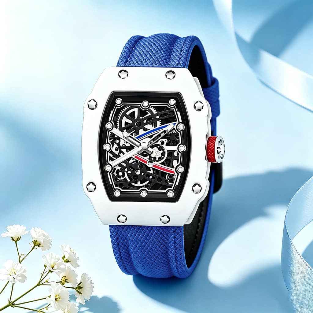 Moda Masculina Esportes Oco Relógio De Quartzo Masculino Tonneau Pulseira De Nylon Pulso
