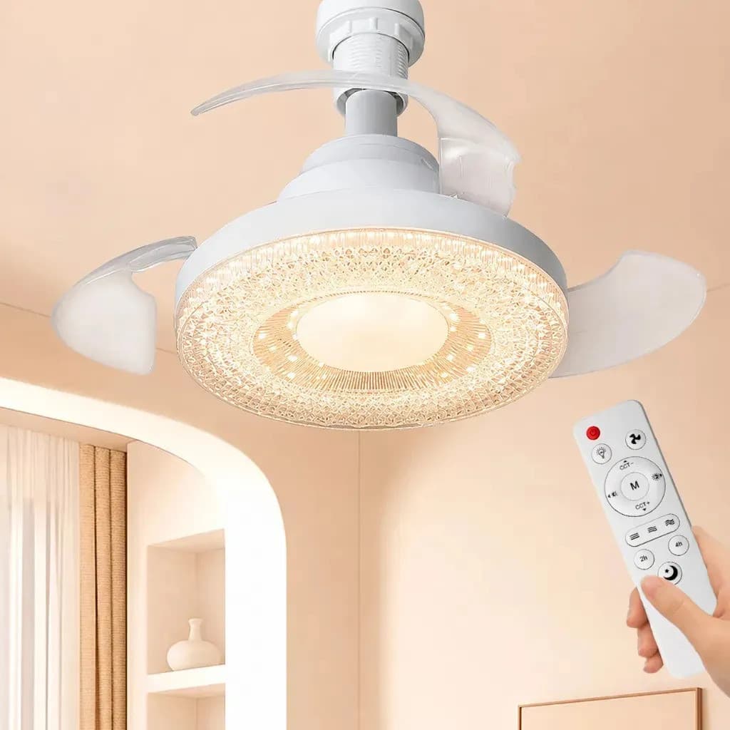 Ventilador Teto com LED Retrátil 46cm Controle Remoto 3 Velocidades