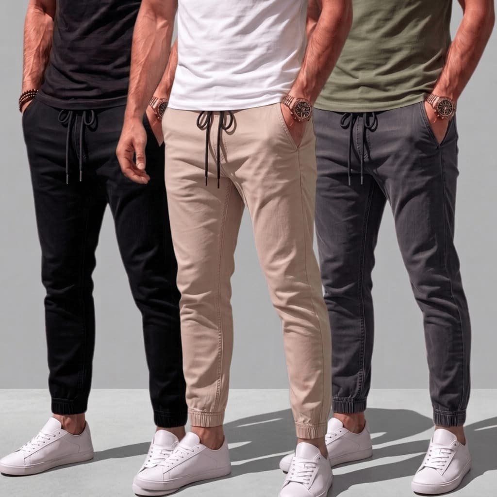 Kit 3 Calças Jogger Masculina Sarja ou Jeans 4 Bolsos com Punho Elástico Streetwear