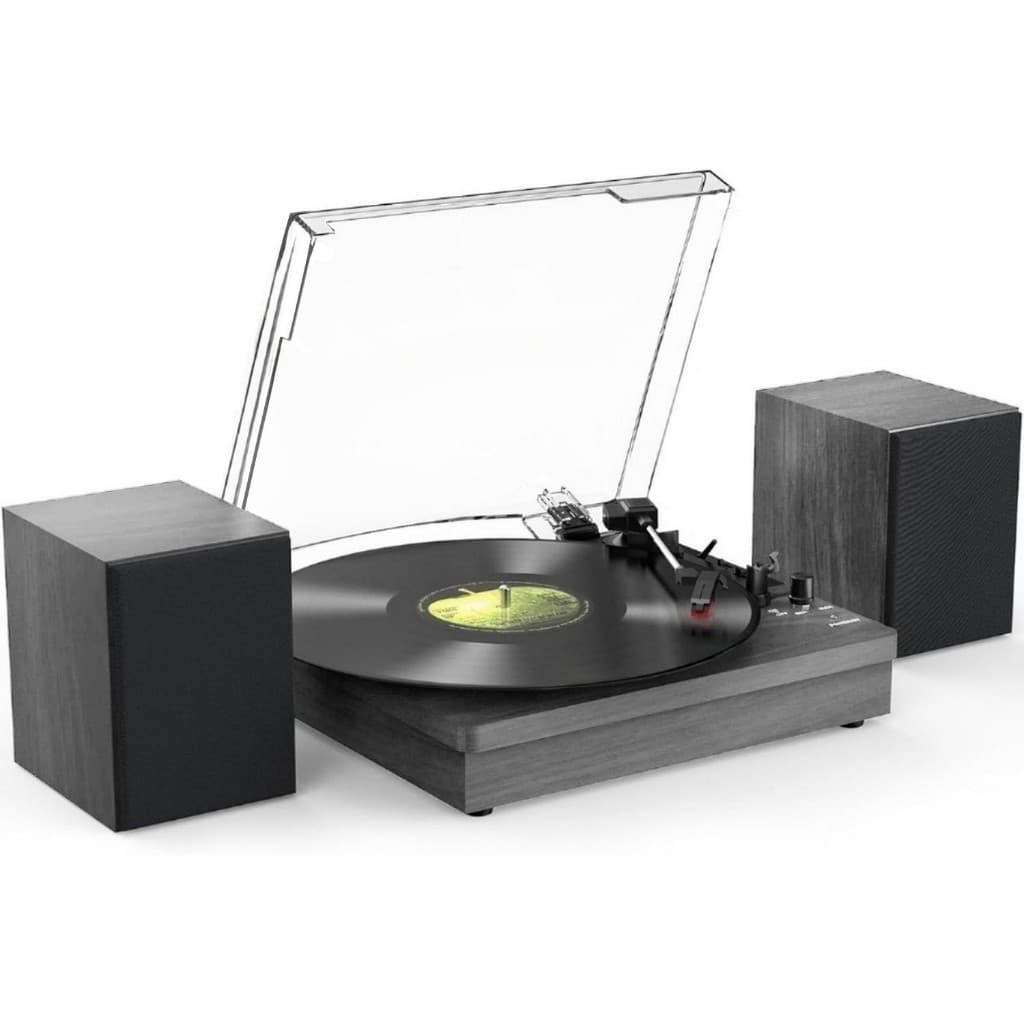 Toca-discos com dois alto-falantes estéreo, giradisco com Bluetooth, entrada AUX para fones de ouvido com 3 velocidades