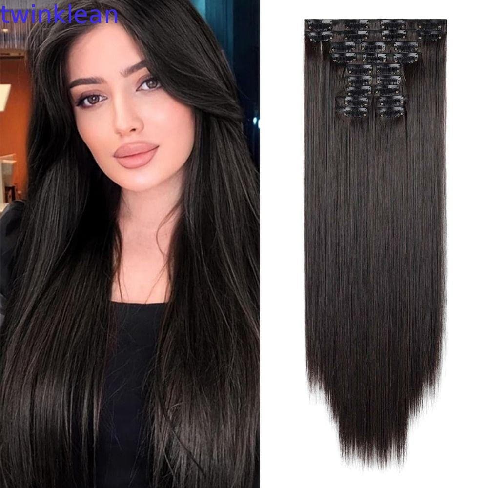 TWINKLEAN Conjunto de 11 Peças de Cabelo Liso Natural Longo, Extensão Sintética Invisível com 24 Clipes, Espesso AJ0R