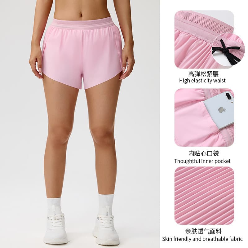 Estilo europeu americano hortelã legal sentir Shorts de Fitness feminino falso de duas peças forro Anti-reflexo hip-Lift