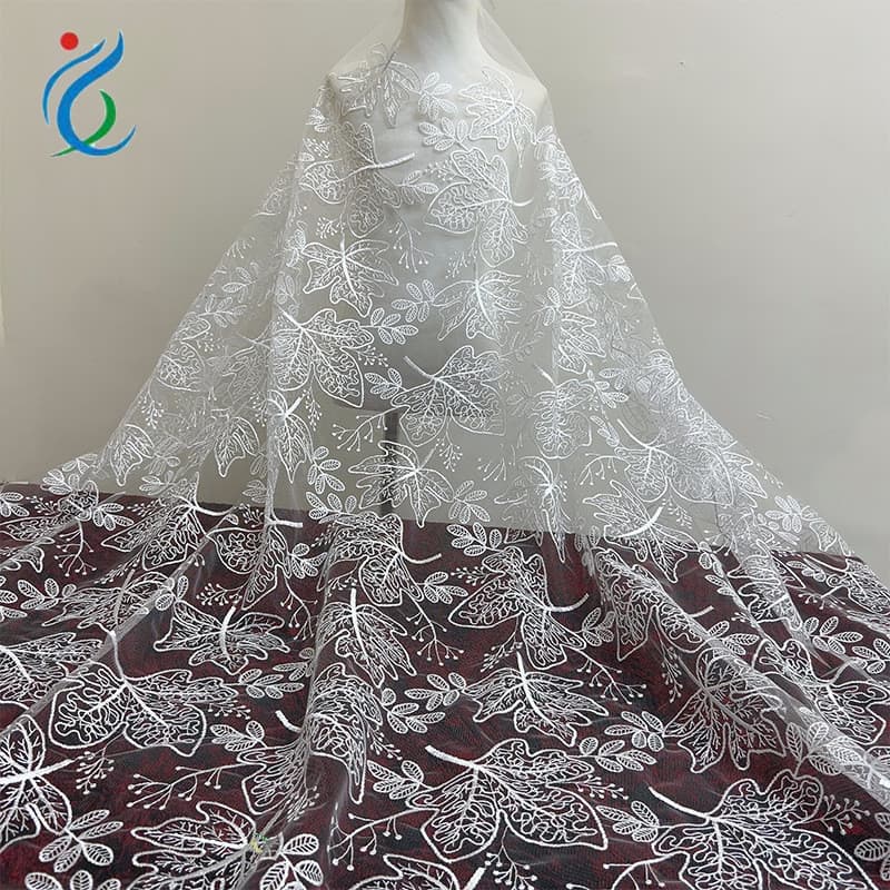Renda branca folha grande renda bordado gaze tecido artesanal diy roupas vestido de casamento acessórios de roupas TFMB