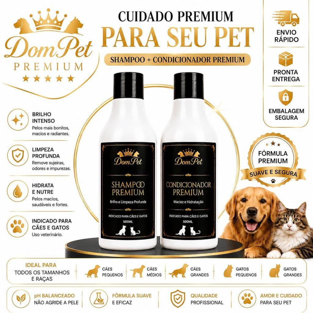 Shampoo + Condicionador Pet Dom Pet 500ml Uso Profissional Pet Shop