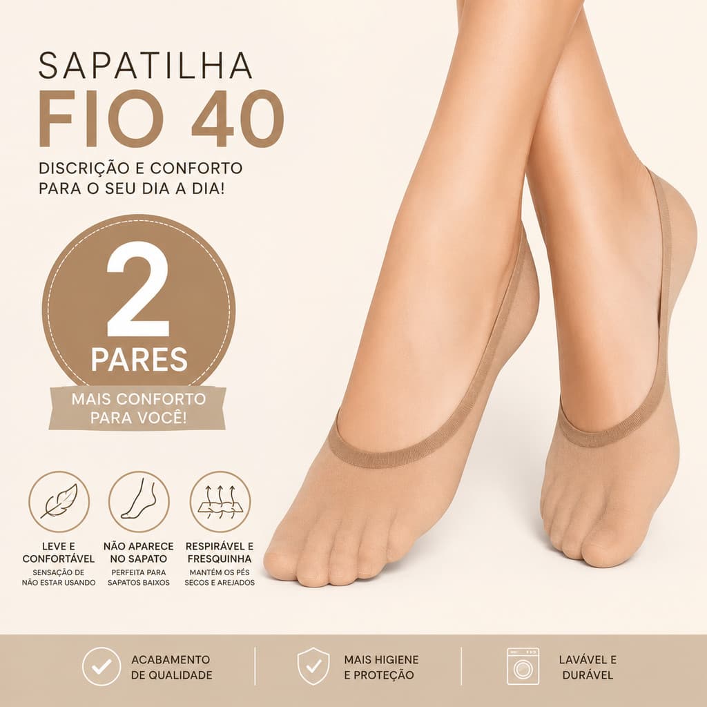 Meia Fina Dantelle Sapatilha Fio 40 Demillus Elastano 2 pares