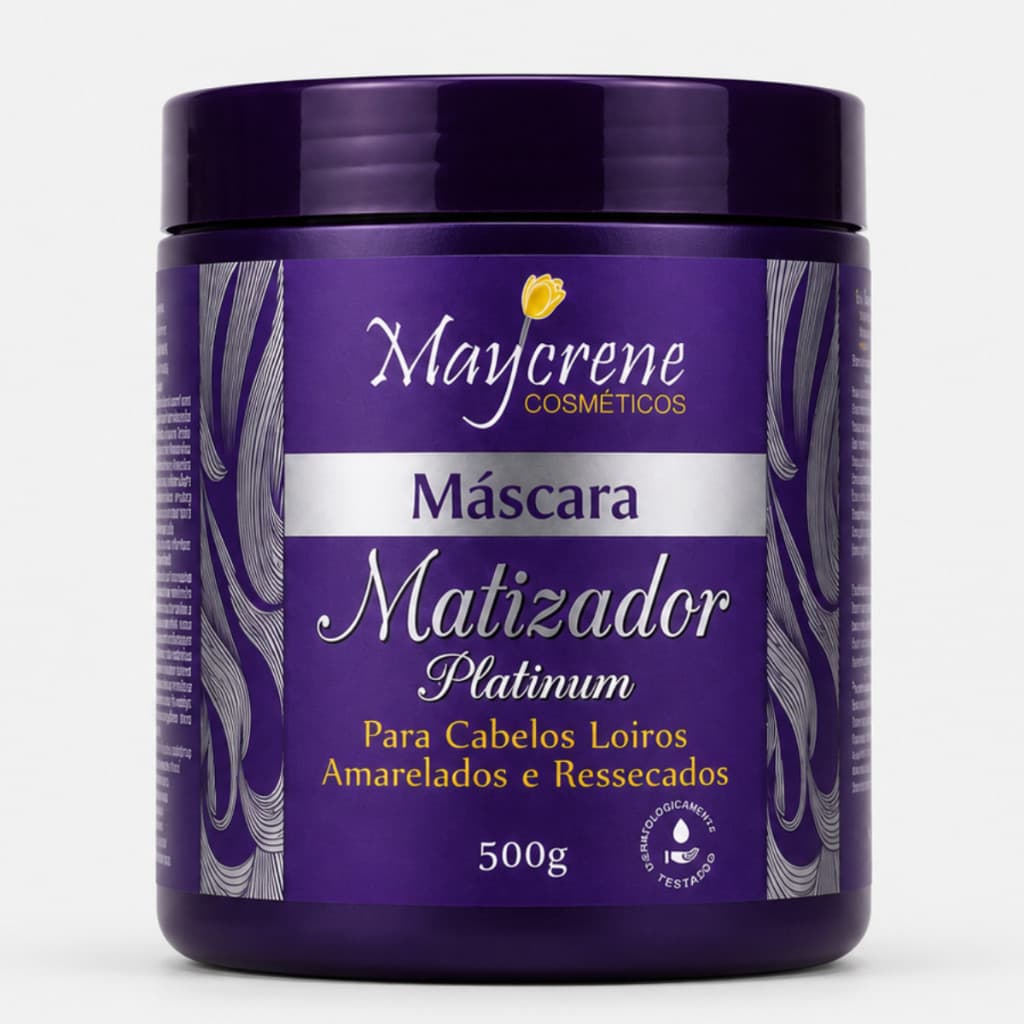 Máscara matizadora Platinum 500g Cabelo Loiro Platinado Grisalho Sem Amarelado Brilho Maycrene