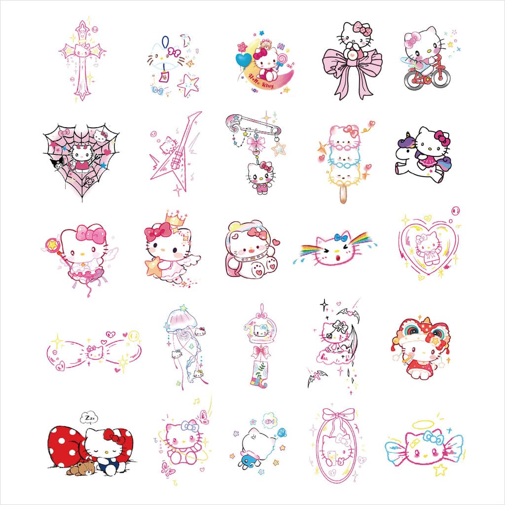 Adesivos de tatuagem coloridos da Hello Kitty, à prova d'água e de longa duração, estilo cartoon para meninas e crianças