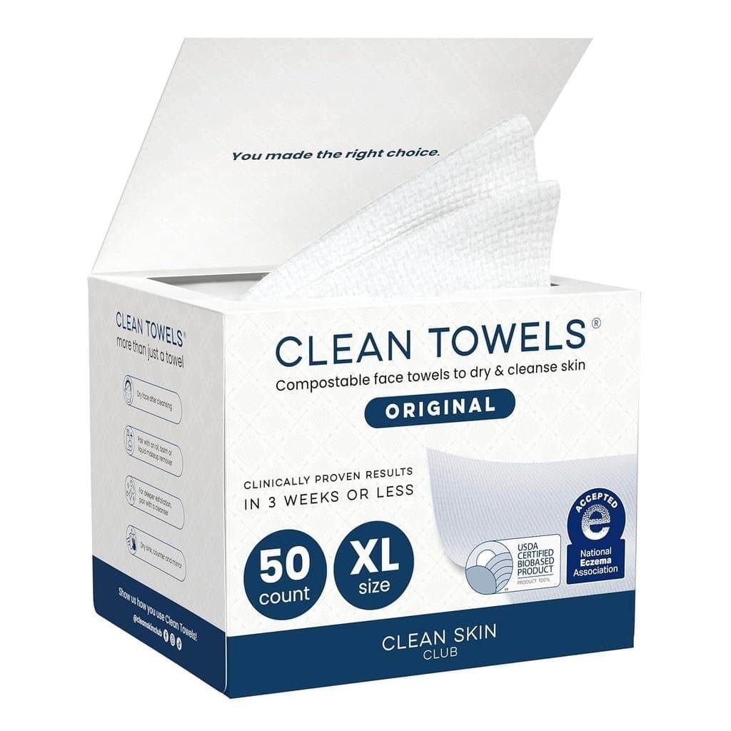 Clean Skin Club Toalhas de Limpeza XL ® Toalha facial 100% biodegradável conforme certificado USDA, toalha facial descar