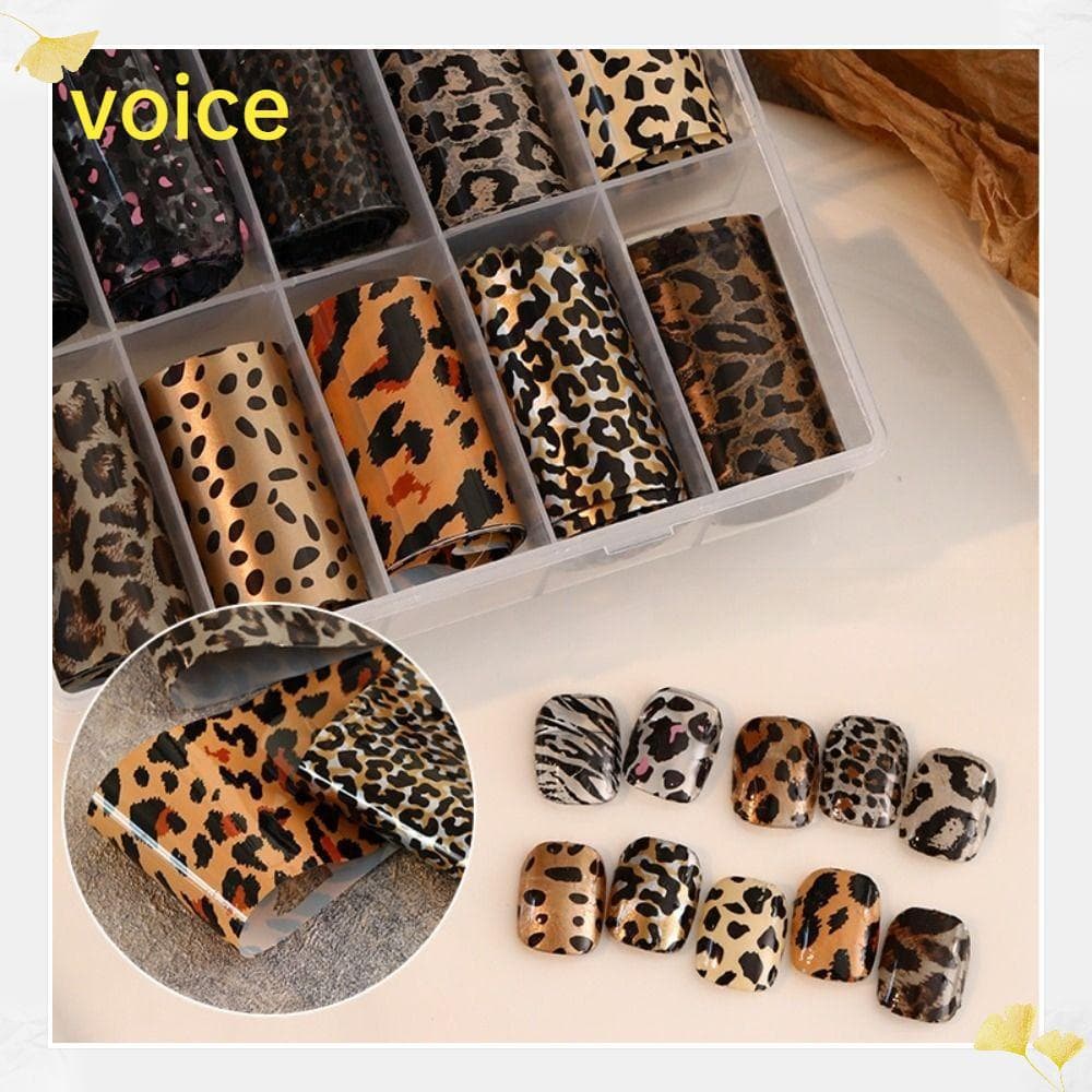 Voz 10 Pçs/Caixa Adesivos De Unhas , Impressão De Leopardo 4x100cm Transferência De Folhas Adesivo , Padrão Animal