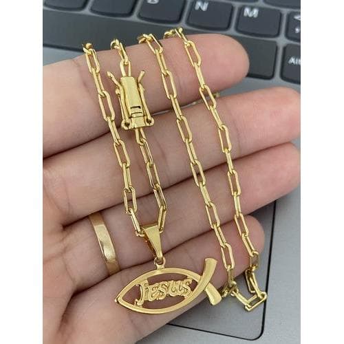Corrente Masculina Alongada 2mm E Pingente Peixinho Banhados