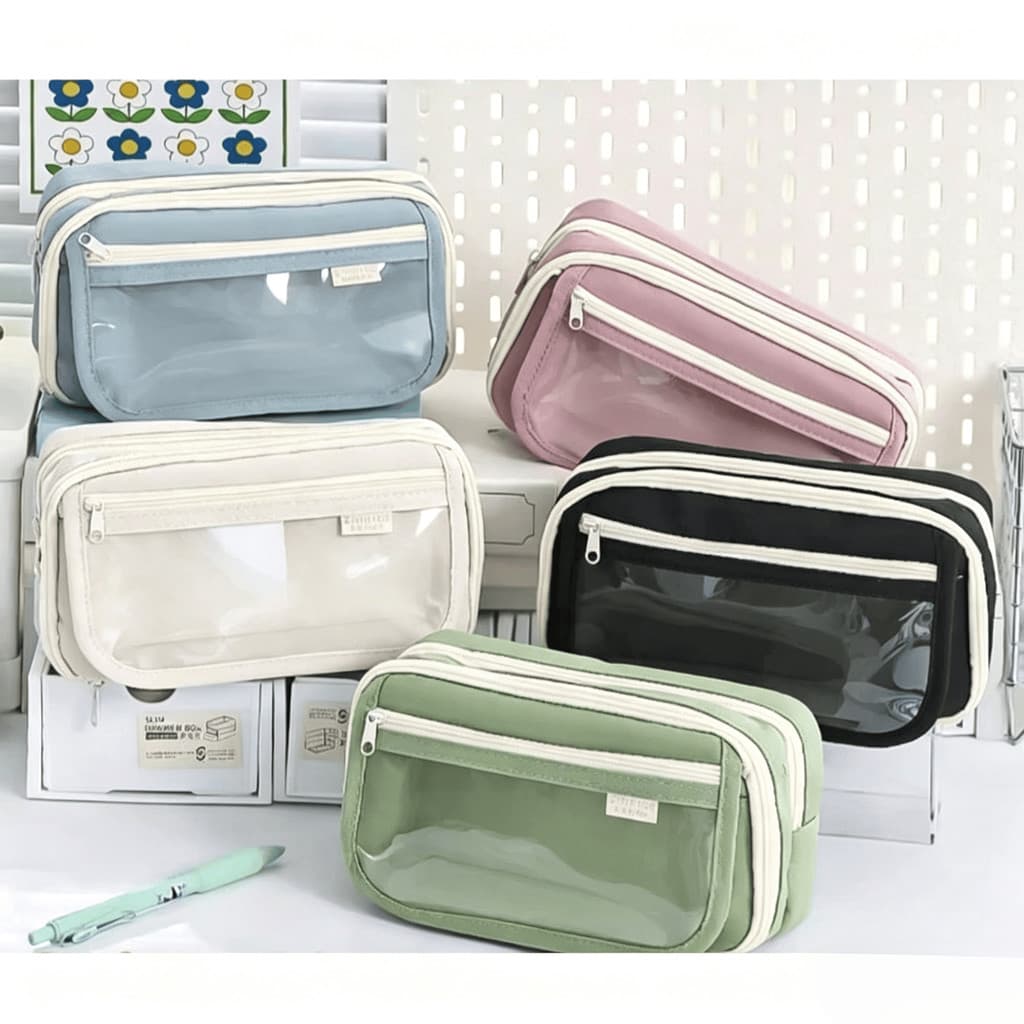 Novo Estojo Transparente Grande Capacidade para Alunos Escola ,com bolso na frente um fecho de click-CYC