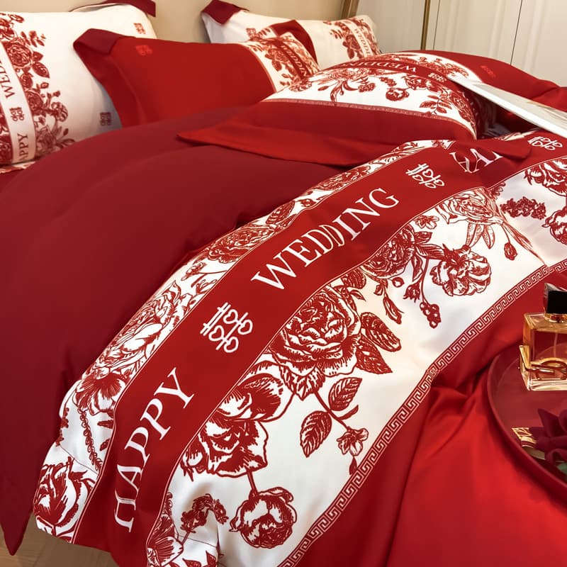 High-End casamento conjunto de quatro peças cama de casamento grande vermelho colcha capa simples festivo colcha capa sa