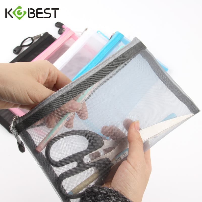 KOBEST saco de papelaria Xiaoqingming transparente gaze zíper lápis caso estudante exame lápis caso meninos meninas saco
