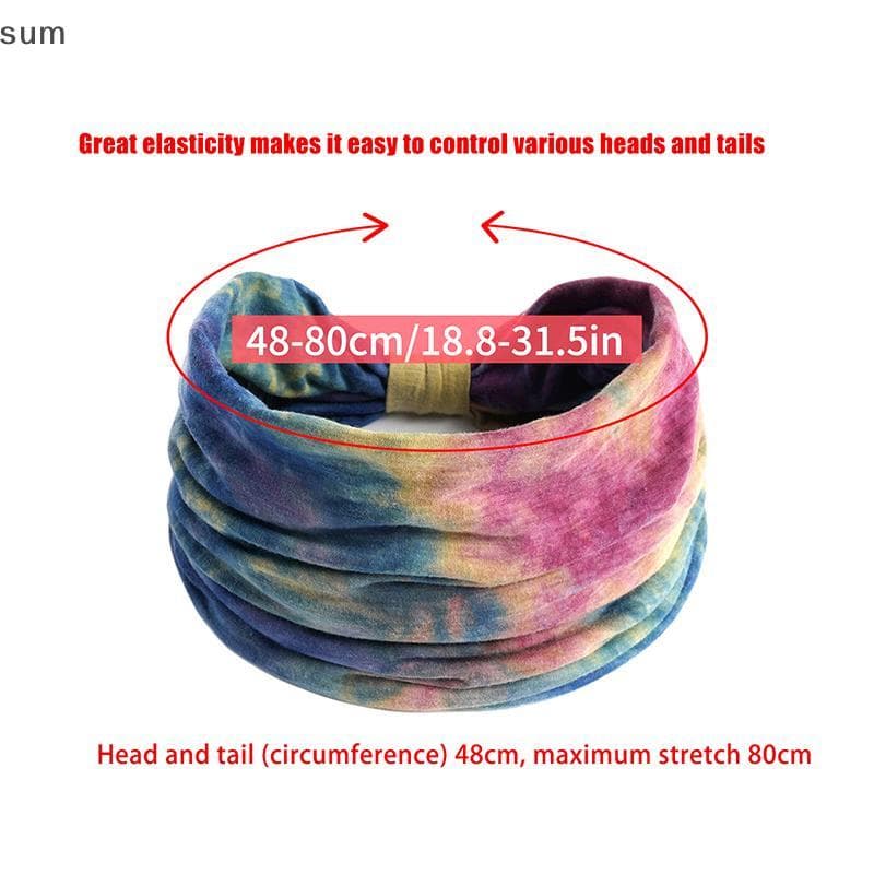 [sum] Tie-dye Boho Nó Turbantes Yoga Elástico Cabeça Envoltório Feminino Faixas De Cabelo Largas Moda Acessórios De Faix
