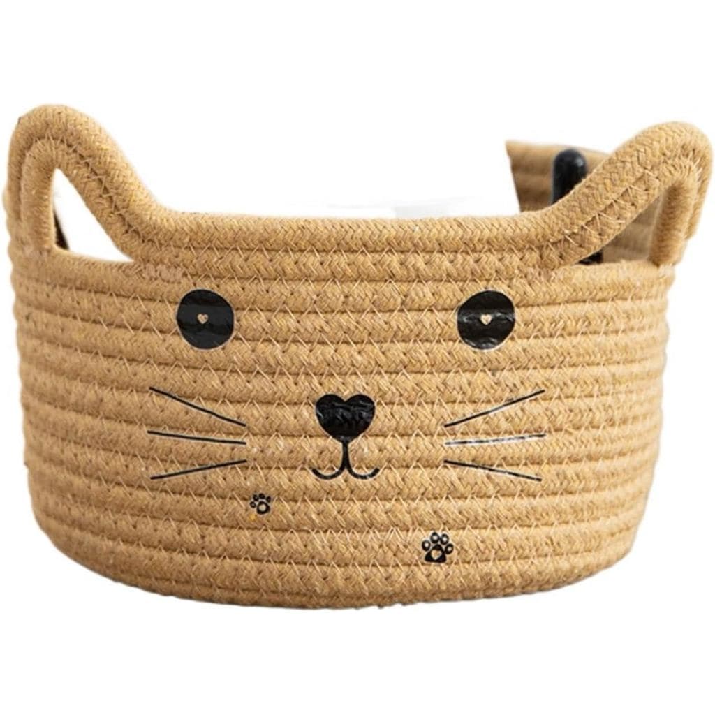 Cesto de Armazenamento de Mesa KAYNO em Algodão com Orelhas de Gato, Cesto Organizador Artesanal para Cabeceira, Cesto R