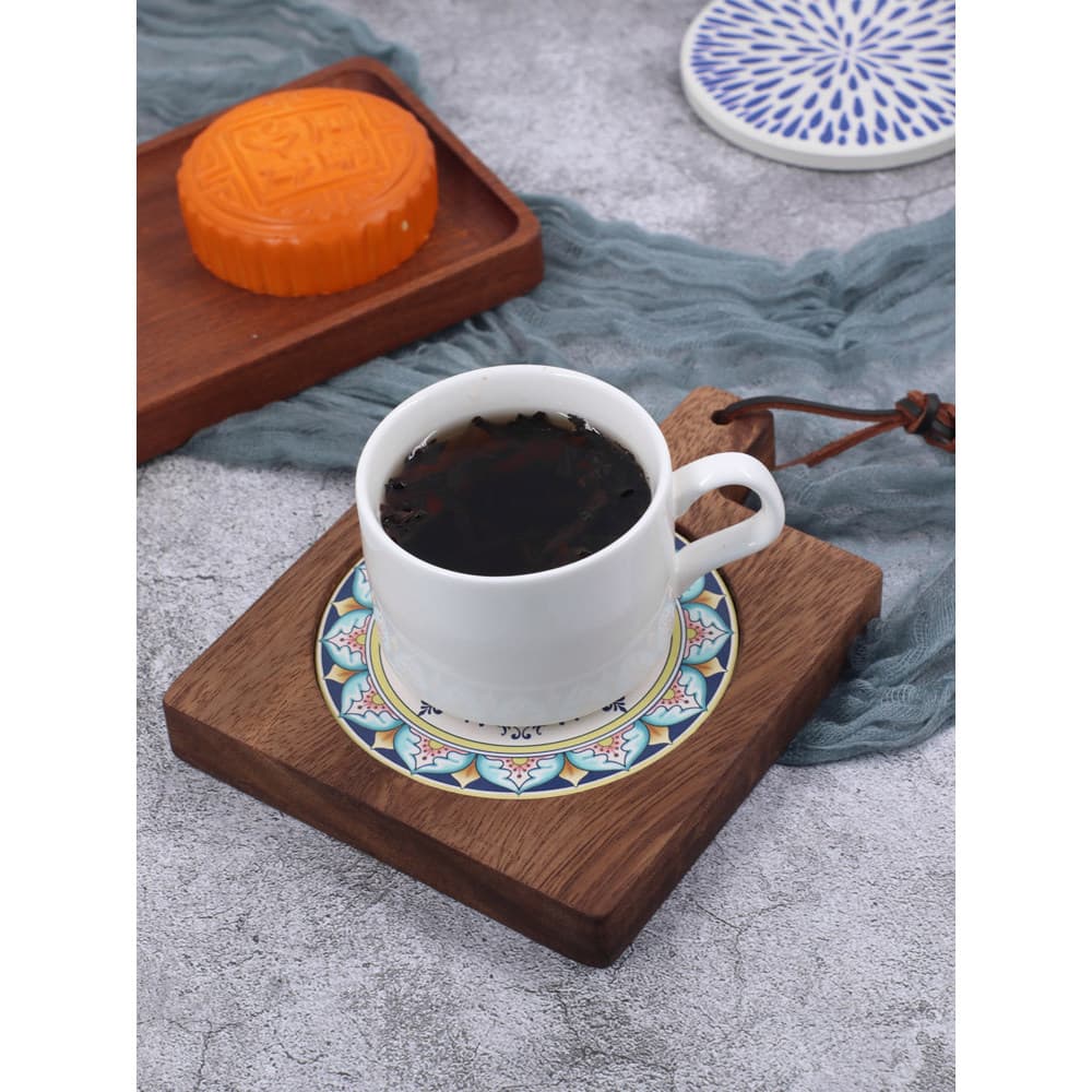 Coaster de madeira maciça almofada de isolamento quadrado criativo almofada de madeira pintado chá coaster pequena bande