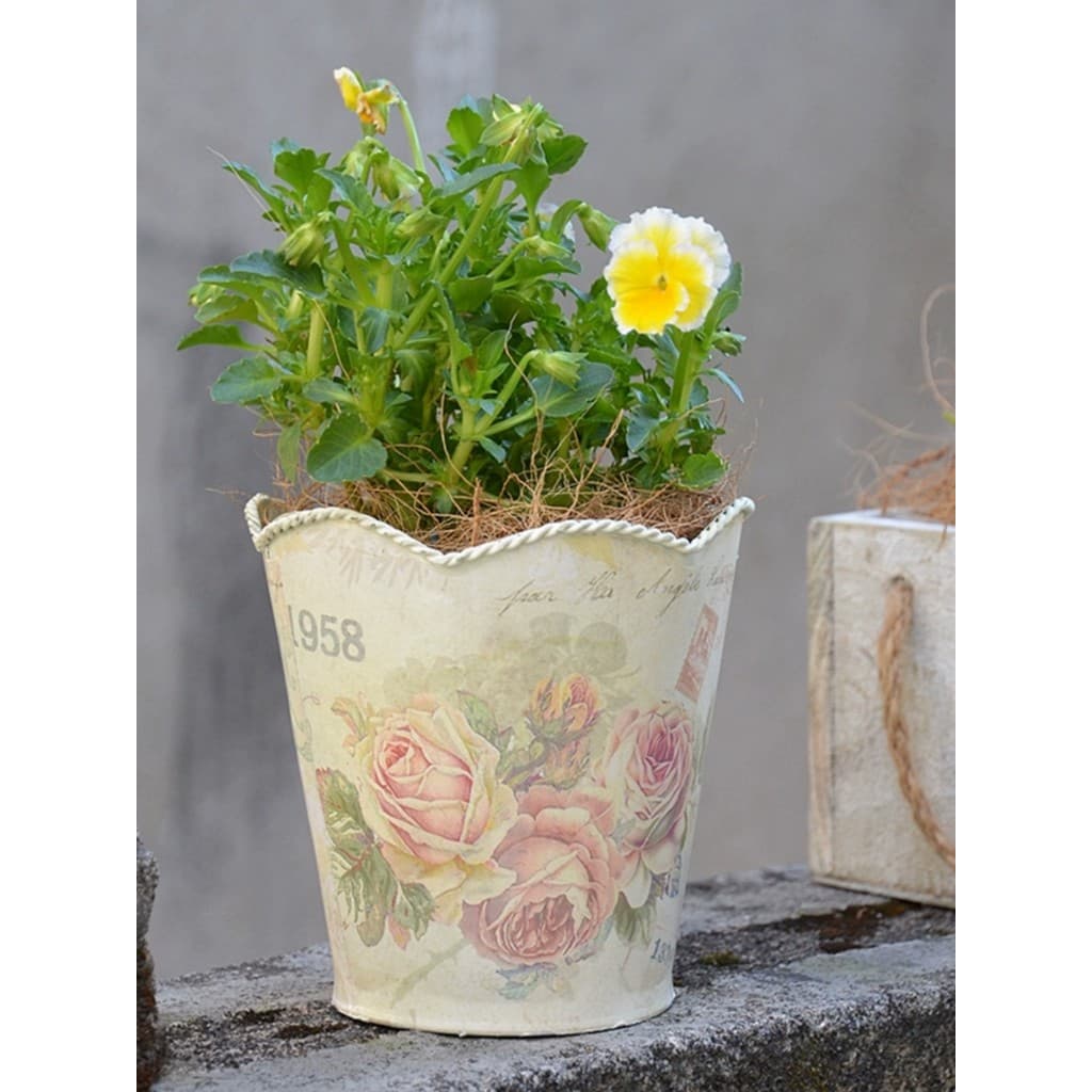 Adesivos franceses romântico ferro vaso de flores decoração de mesa ornamentos planta verde Retro Pansy suculento pequen