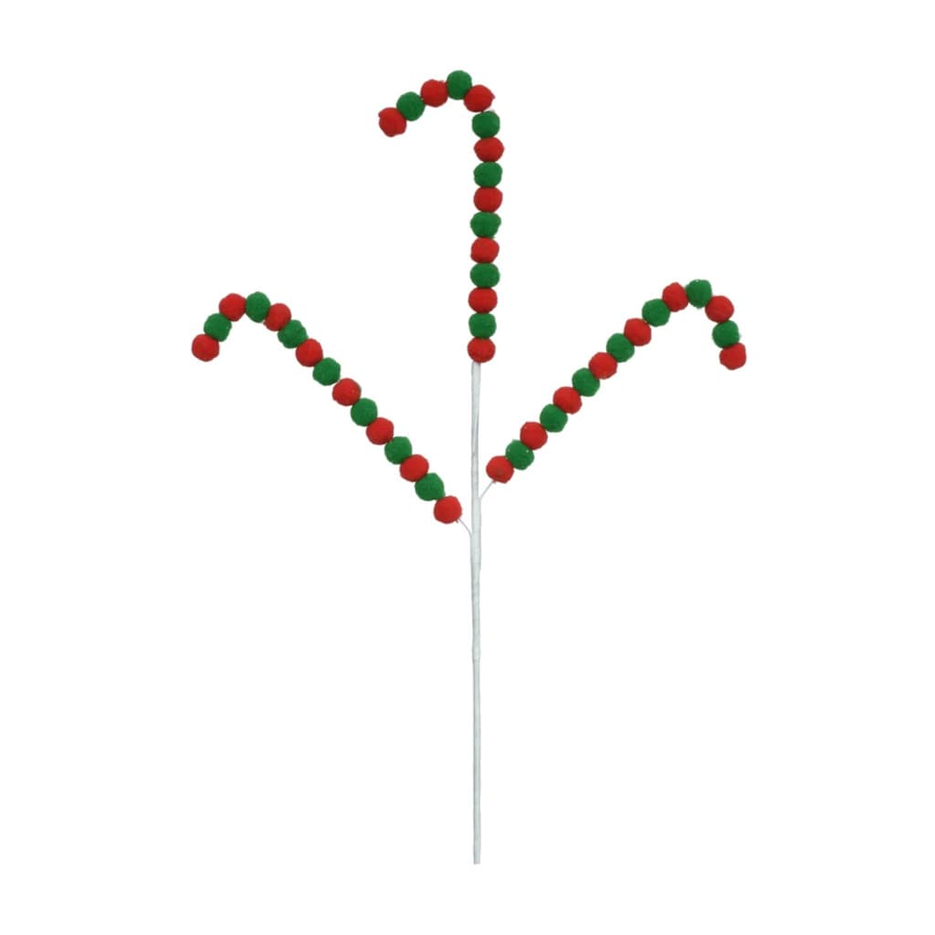 Galho Natal Bengala 40cm Vermelho Verde Pompom Enfeite Árvore Decoração Festiva Pick Premium