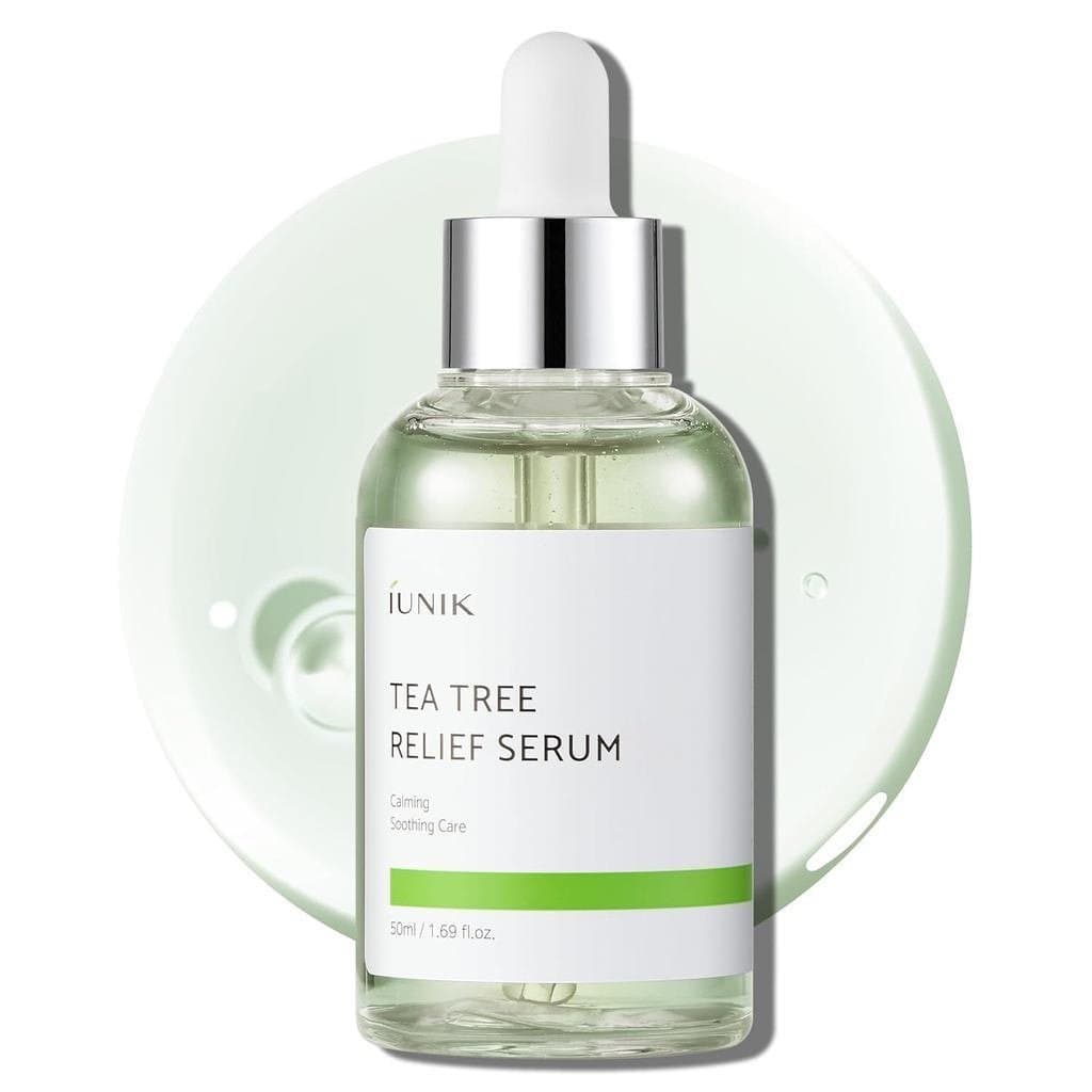 Sérum Vegano Sem Óleo Calmante de Tea Tree IUNIK, adequado para peles com tendência à acne, não pegajoso e leve, contém