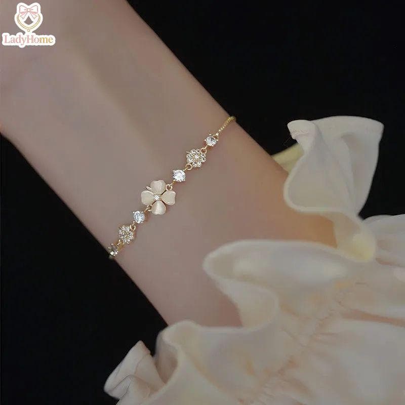 LADYH 1 Peça Pulseira Ajustável De Trevo De Quatro Folhas Opala De Zircônia Para Mulheres Joias Da Moda Lu Charme Presen