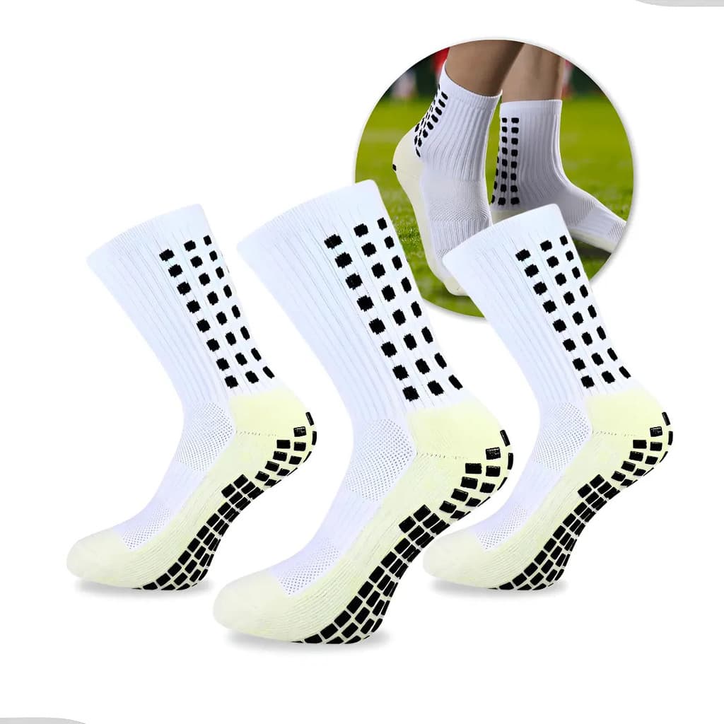 Kit 3 Pares Meia  Antiderrapante Esportiva Futebol Treino 3 Pares Branco 36 Ao 44