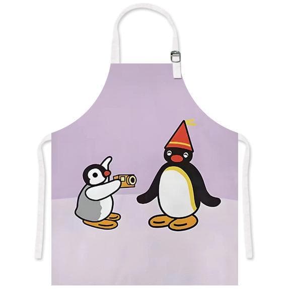 Pinguim família pingu bonito cozinha doméstica cozinhar avental respirável linho cozimento café roupas de trabalho