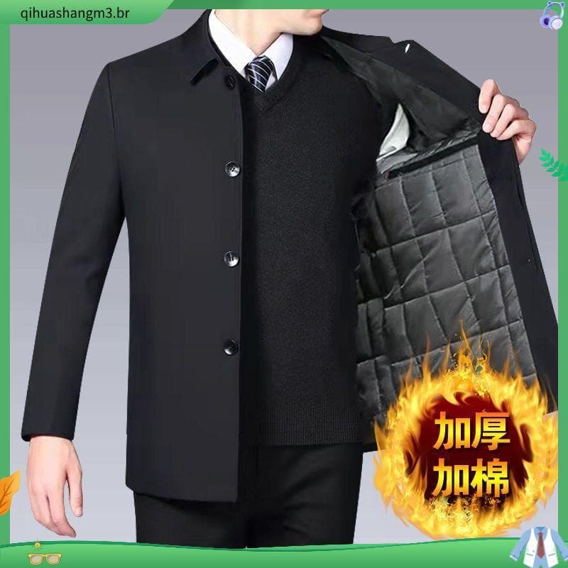 Jaqueta acolchoada masculina outono inverno jaqueta masculina de meia-idade jaqueta para idosos pai usar jaqueta de negó