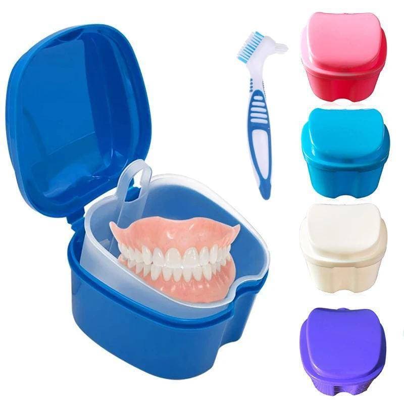 Caixa De Dentadura Com Filtro Escova Limpa Dentes Falsos Conjunto De Limpeza Dentária Para limpeza Cuidados de Próteses