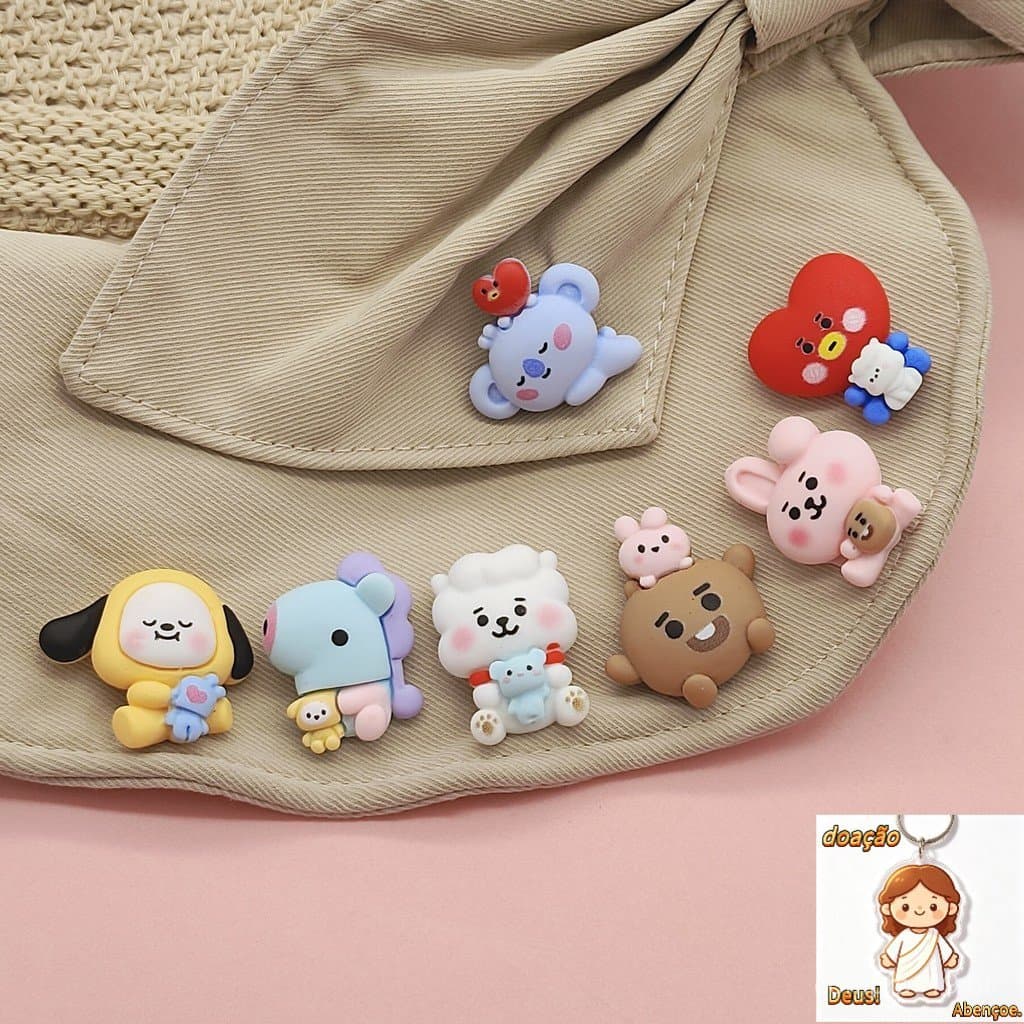 Kpop BTS BT21 Estatueta De Desenho Animado Broche Pingente Crachá Acessório