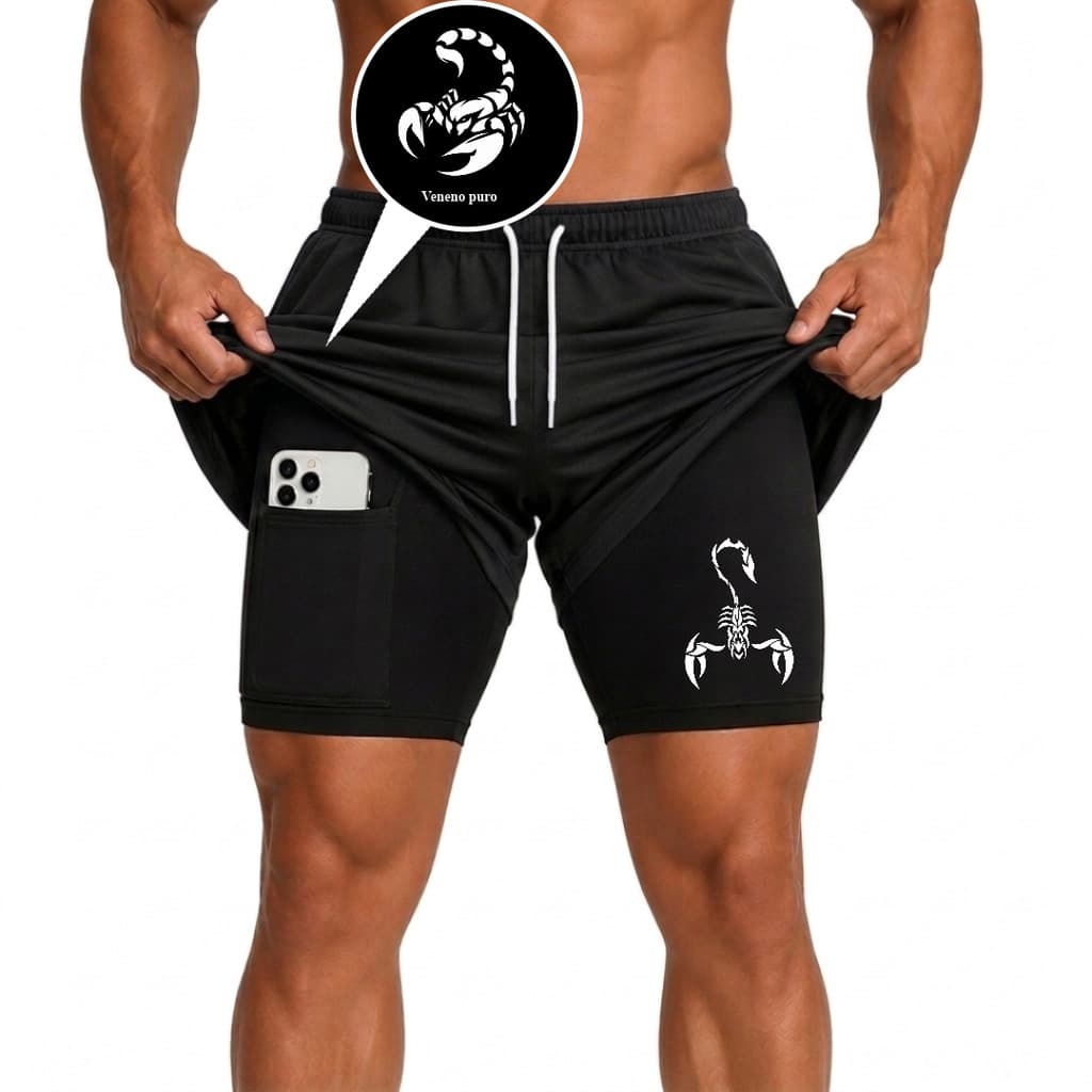 Bermuda Compressão 2 em 1 Masculina Dry Fit  com Elastano Escopiao - Academia Corrida Treino Fitness