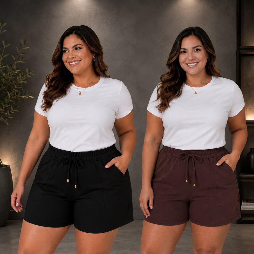 Short Plus Size Feminino Com Bolso Moletinho Leve Soltinho GG G1 G2 G3 44 46 48 50 52 54