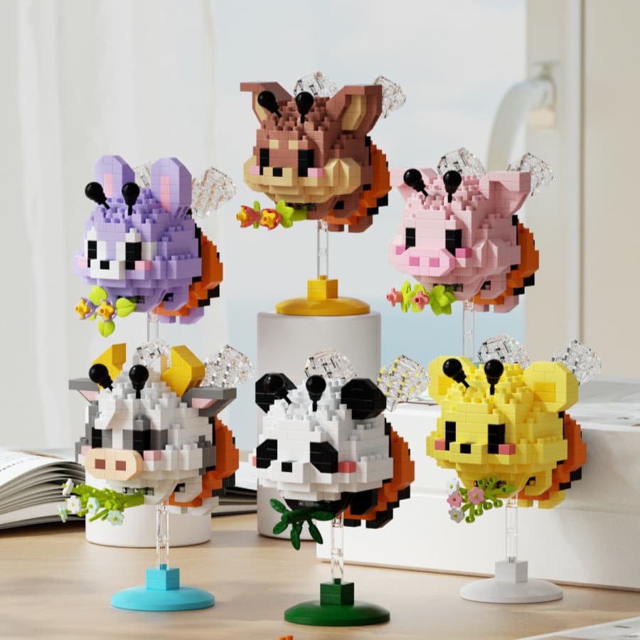 Novo produto⭐Abelha agitando feliz blocos de construção Animal dos desenhos animados boneca montagem brinquedos educativ
