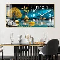 Novo estilo sala de estar calendário perpétuo cristal porcelana pintura relógio parede doméstico com calendário luminoso