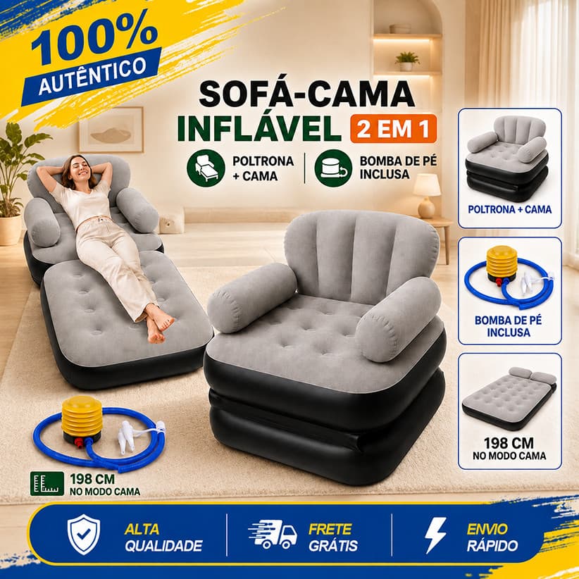 Sofá Inflável Dobrável Inflável Sofá-cama 2 em 1 Confortável Para Casa E Camping