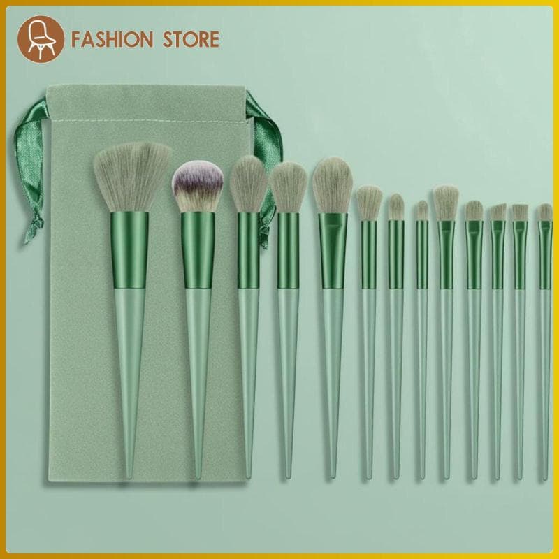 [Wishshopeelq] Kit De Pincéis De Maquiagem De 13 Peças E Conjunto Verde Portátil Para Iniciantes , Viagens