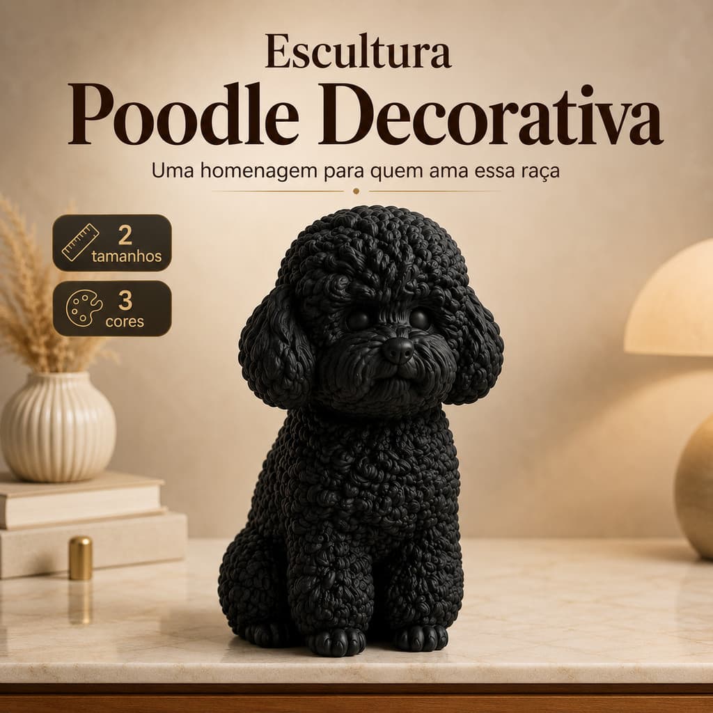 Escultura Cachorro Poodle 10 ou 15cm Decoração Pet Sala Estante Presente