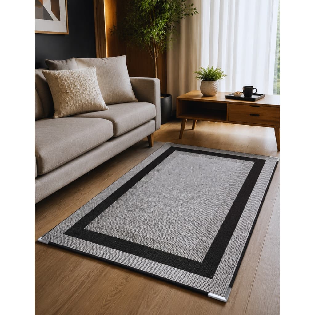 Tapete Sisal Sala Quarto 1,50x2,00m Cinza Preto Grande Moderno Fácil Limpar Lancer