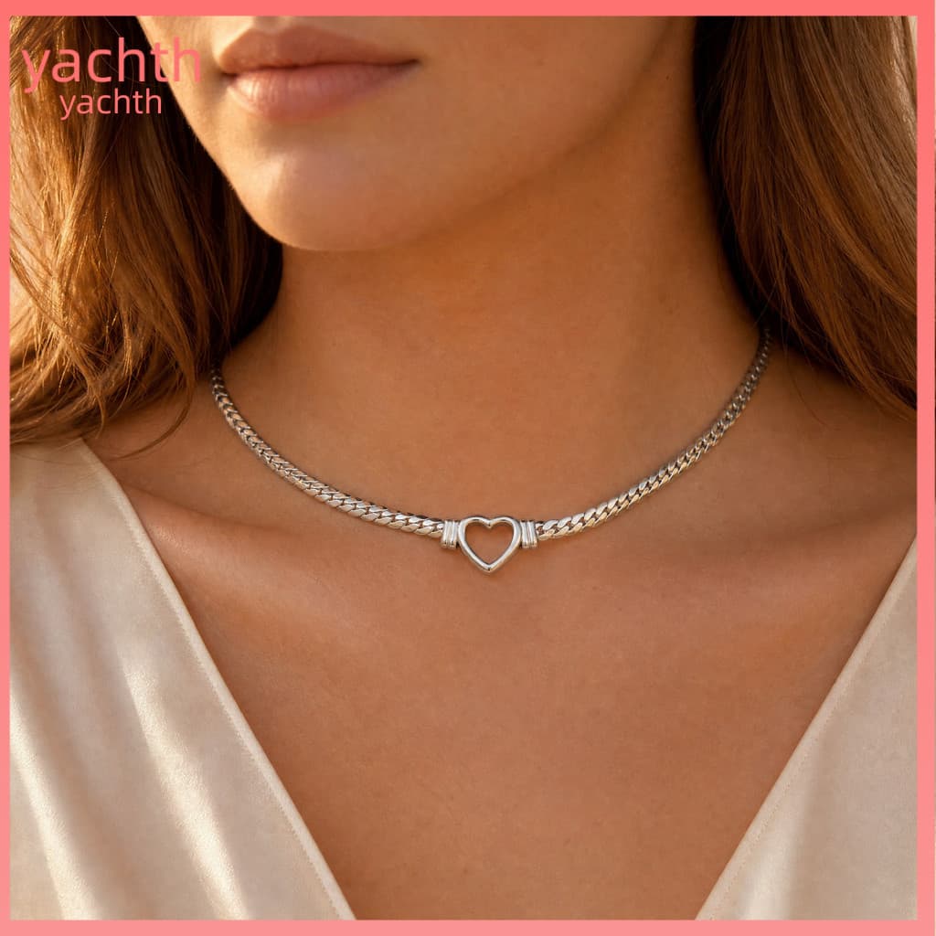 Titanium Steel Necklace Hollow Heart Minimalist Stainless for Women – Snake Bone Chain Choker Stylish Dating Outfit Je
