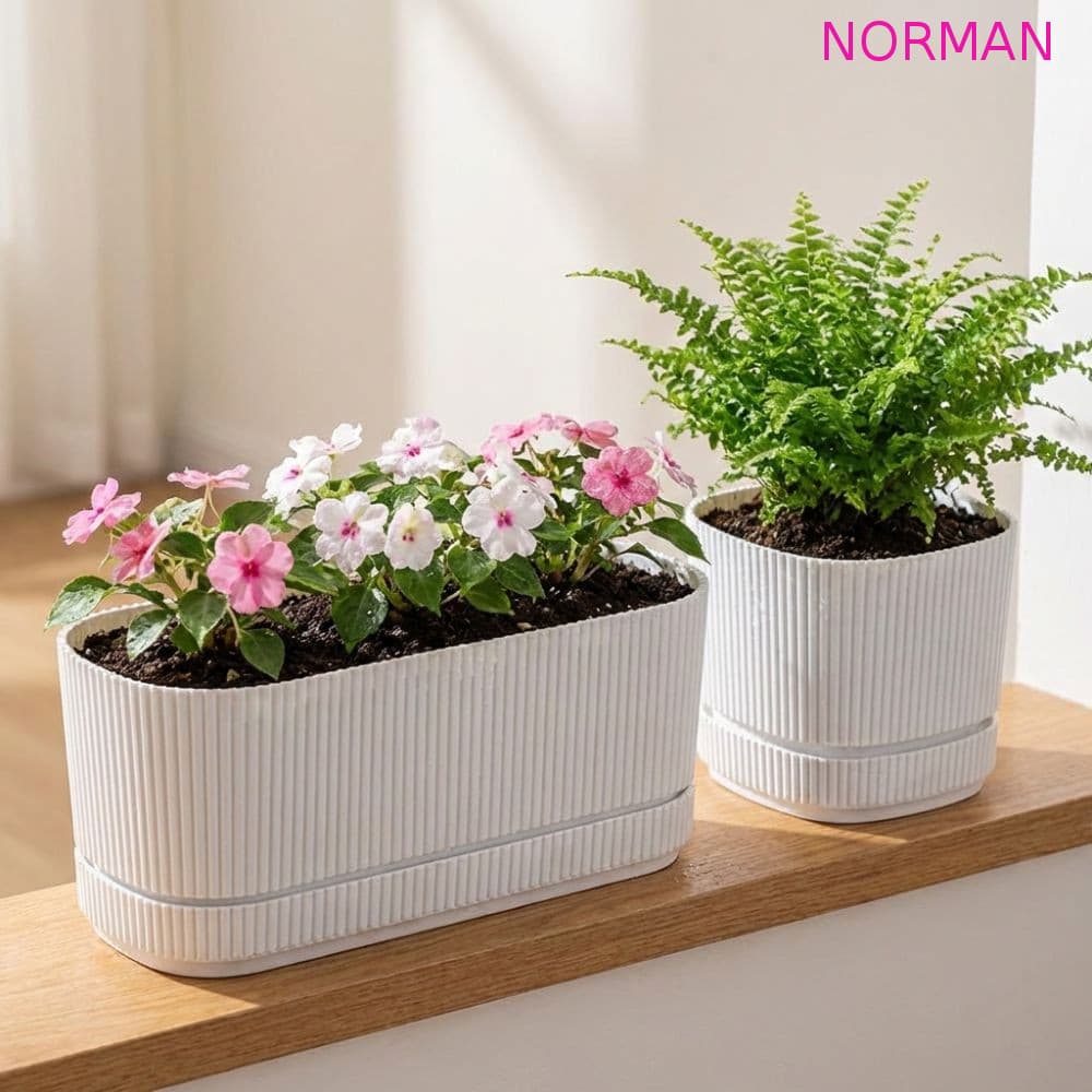 Vaso De Plantas Hidropônico NORMAN , Com Furo De Drenagem , Flores De Plástico Rega Automática Mesa Planta Preguiçoso