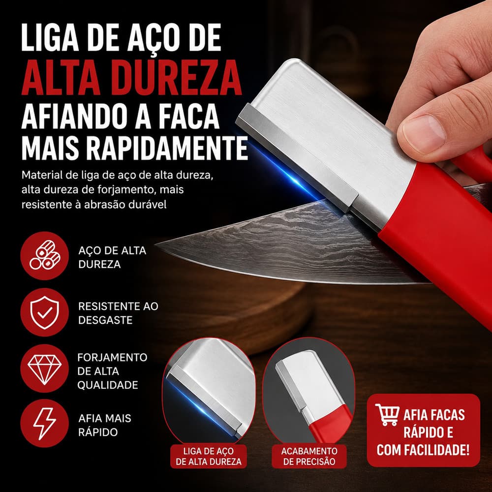 Afiador Profissional de Facas Cabo Antiderrapante Aço Pedra Diamantada Tesoura Jardinagem