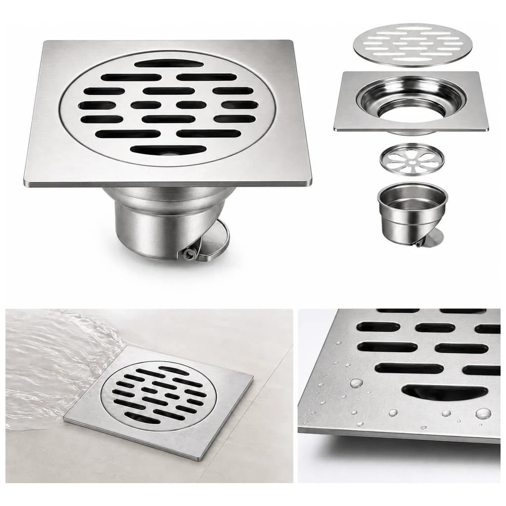 Ralo Grelha Quadrado Inox 10x10 Válvula Anti Odor Anti Inseto Banheiro Cozinha Quintal Casa