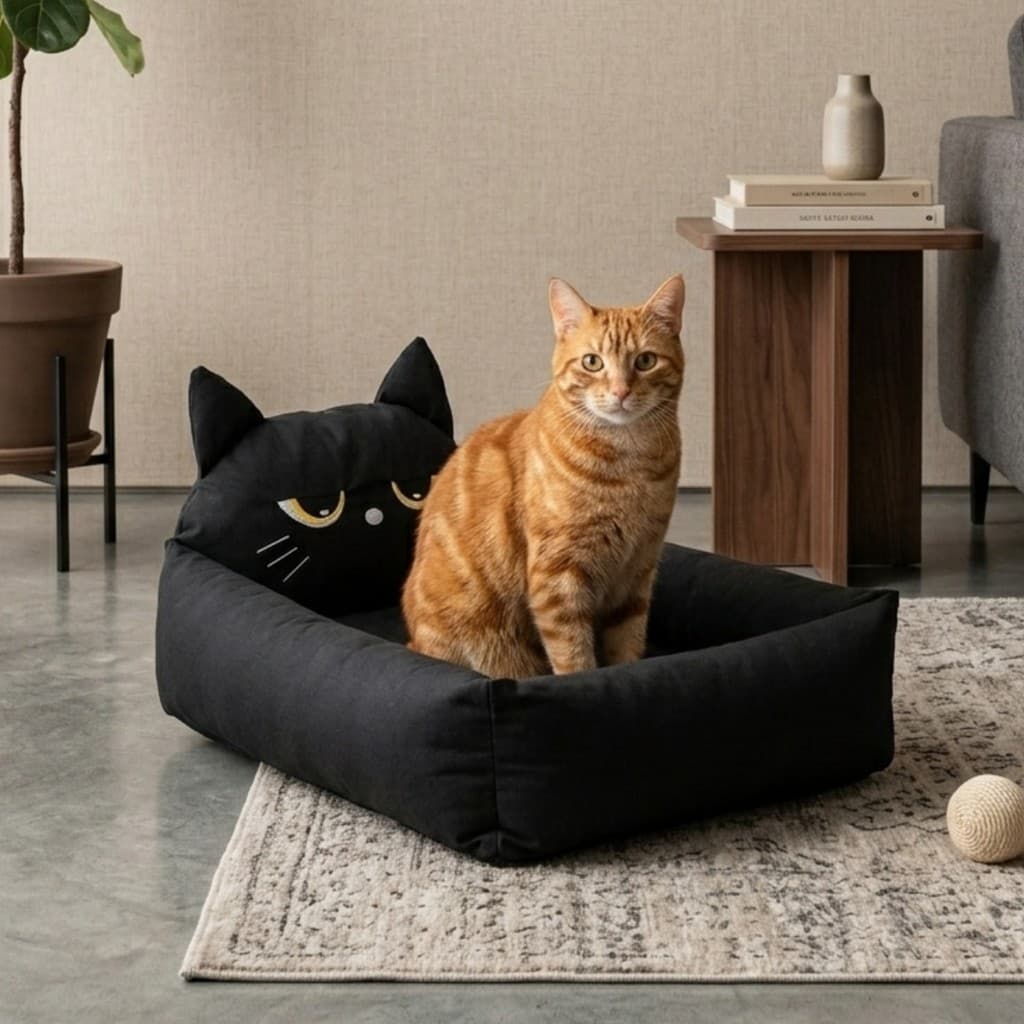 Caminha Pet para Gato e Cachorro Formato Gatinho Suede 70x50cm Macia Fofinha com Zíper Refil Removível
