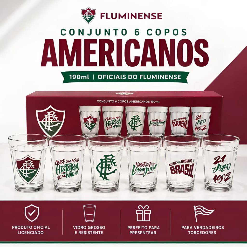 Conjunto De Copos Americano Fluminense Oficial Kit 6 Peças