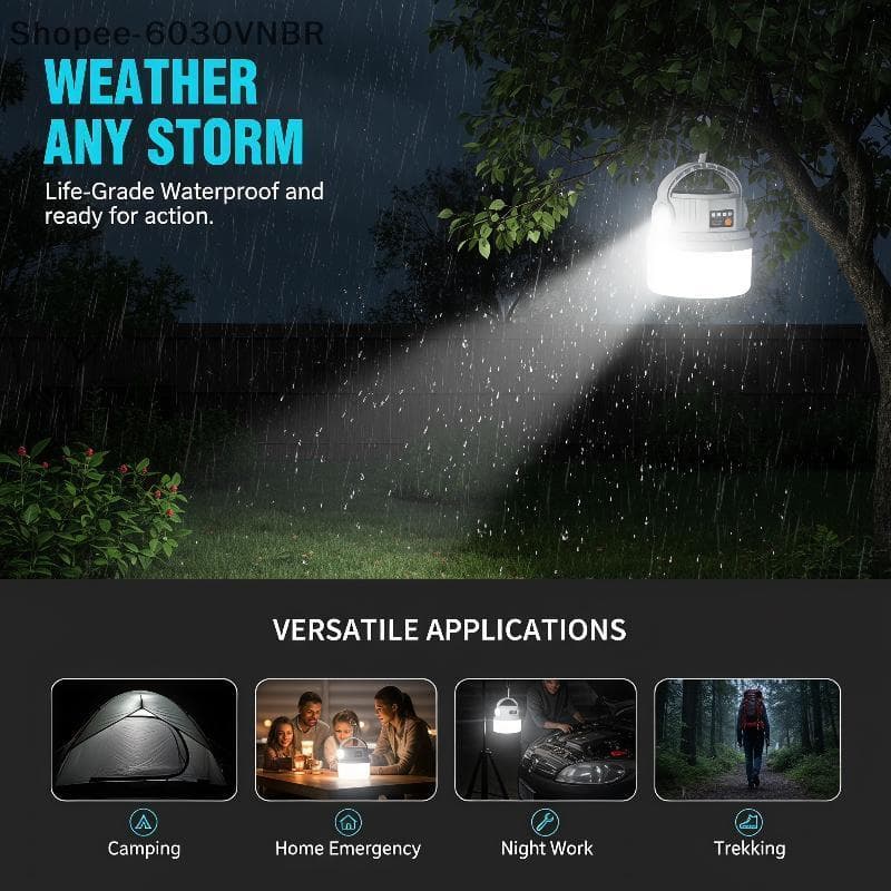 [QY] Luz Solar De Acampamento 1800mAh Recarregável Resistente Portátil De Emergência Para E Caminhada [BR]