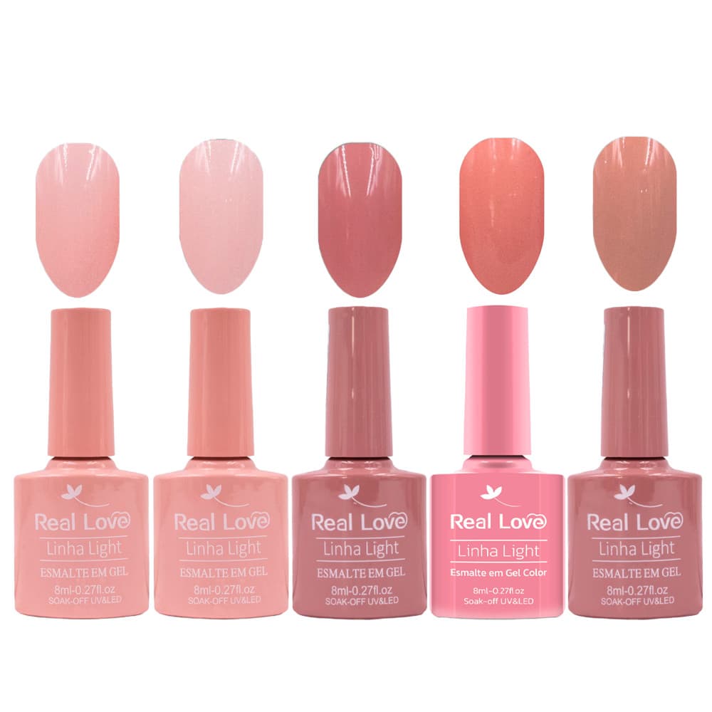 Kit 5 Esmalte Em Gel Tons Nude Uv/led Soak-Off Linha Light - 8ml - Real Love