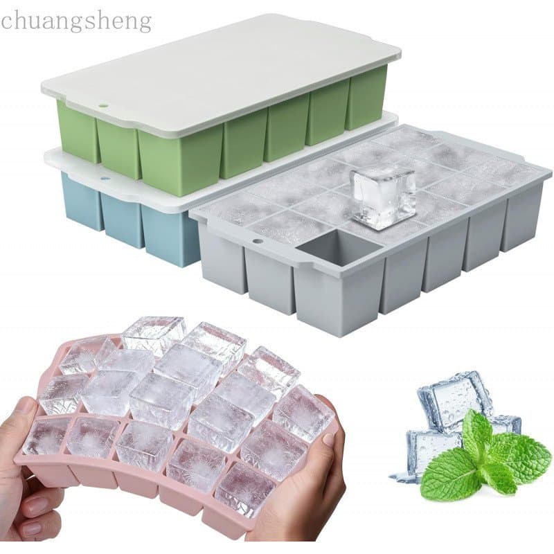 Forma de Gelo de Silicone com Tampas e Travas, Pacote com 4, Fácil de Remover, Flexível, 15 Formas Quadradas para Gelo p