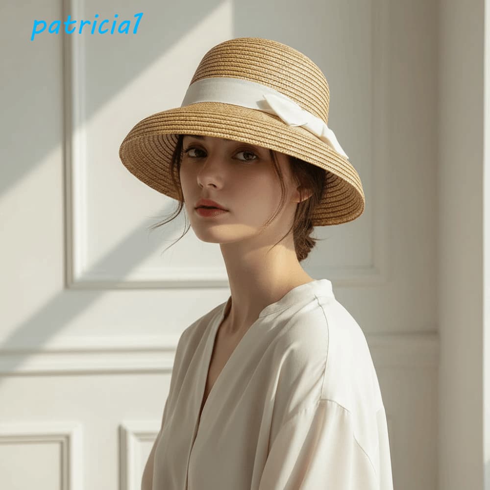 PATRICIA1 Chapéu De Sol Estilo Francês , Lenço De Palha De Trigo Com Acabamento Em Fita De Gorgorão Respirável , Tecido