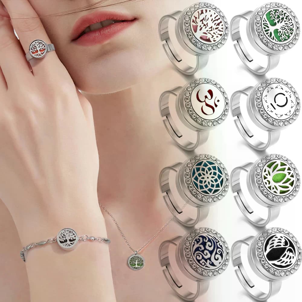 Anel De Aromaterapia De Aço Inoxidável Árvore Da Vida Espiral Medalhão Aberto Aroma Difusor Perfume De Óleo Essencial An